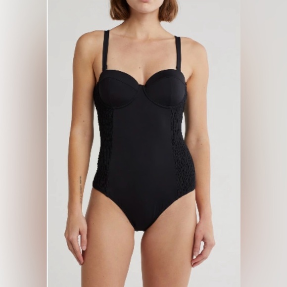 Betsey Johnson Smocked Corset One piece Swimsuit sz Small - Picture 1 of 12